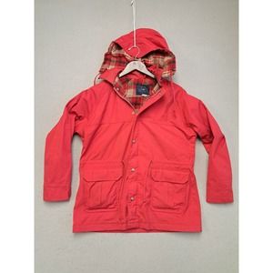 Vtg 80s WOOLRICH Wool Plaid Lined Red RAIN JACKET Windbreaker Coat Sz L